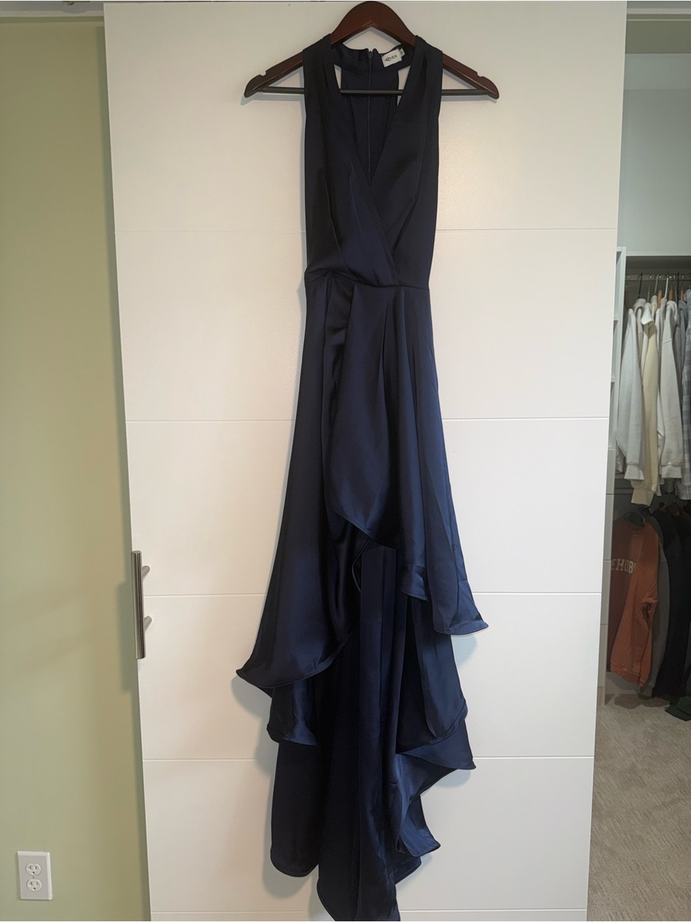 Navy High-Low Sleeveless Evening Gown